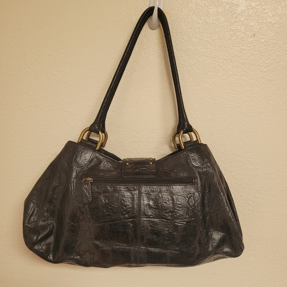 Kate Landry Black Croc Embossed Leather Handbag - Picture 3 of 10